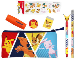 POKEMON - Set Cancelleria con Astuccio Triplo & Adesivi - 7 Pezzi